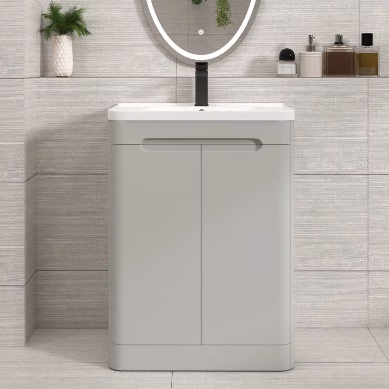 Royal Bathrooms Venice Art Deco 2 Door Floor Standing Bathroom Vanity Unit in Grey and Black with Soft Close Doors