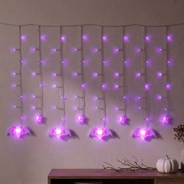 Garden Greatness Hanging Haunted LED Bat Curtain Light in Purple