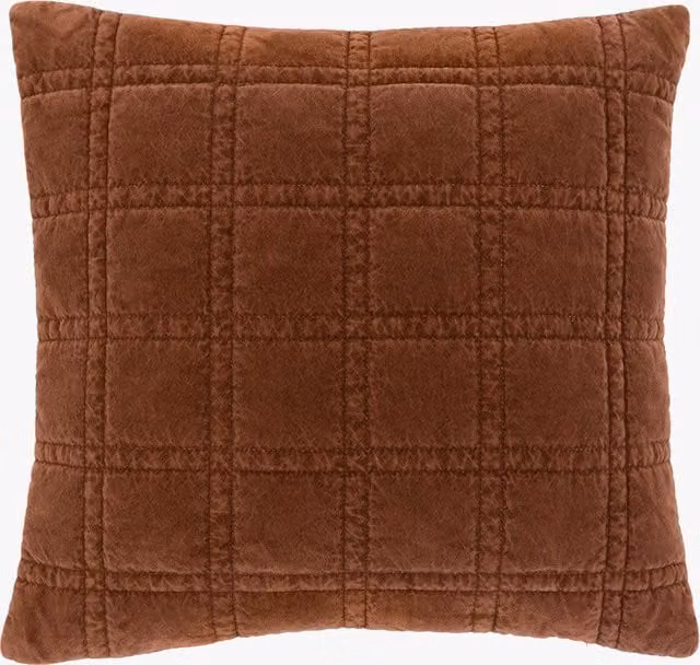 Perch & Parrow Square Cotton Velvet Quilted Cushion in Orange Brown