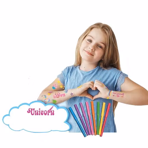 Small World Toys Creative Unicorn Tattoo Art Set, Multicolour Childrens Colouring Activity Kit with 240 Designs for Ages 6+ – 2