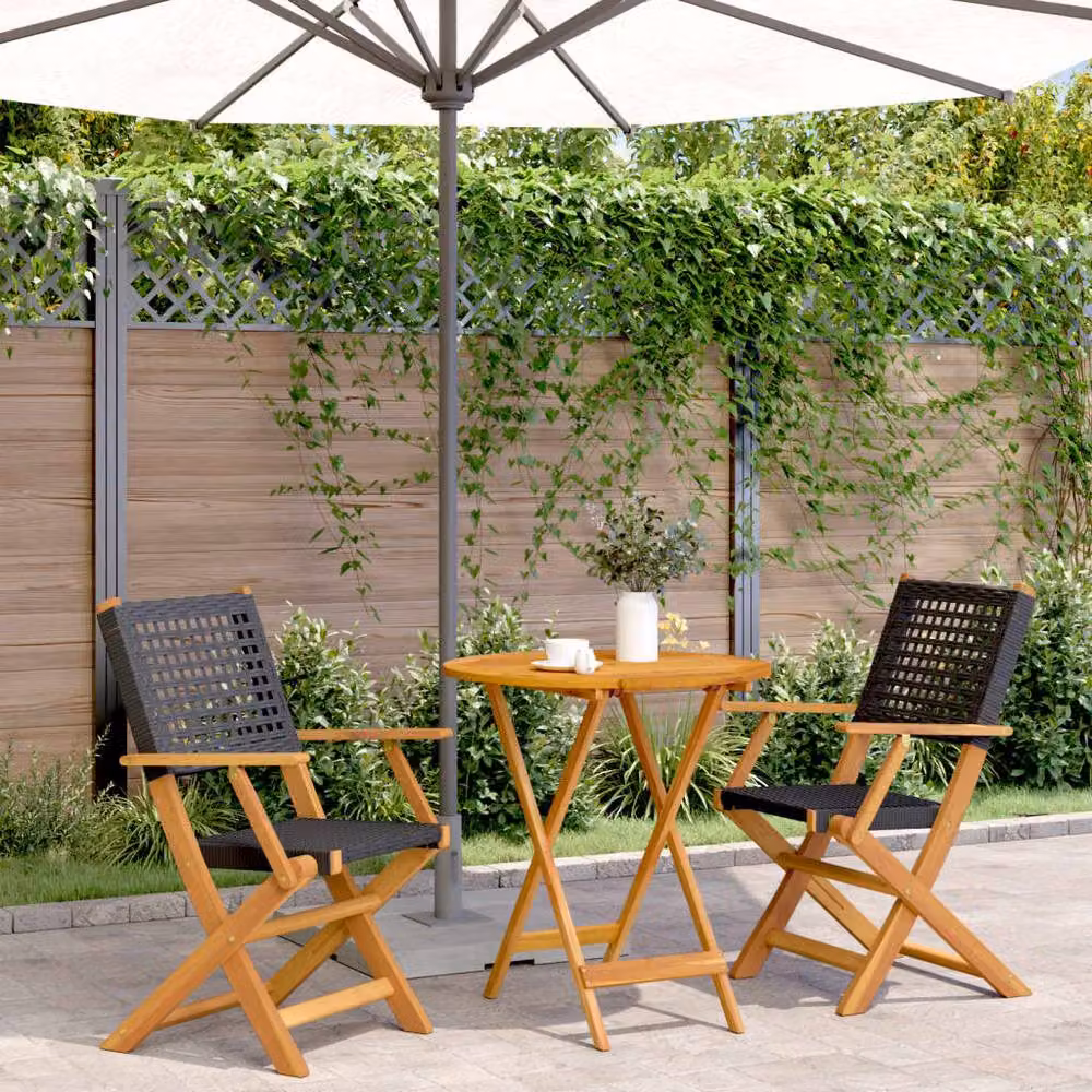 Berkfield Home 3 Piece Bistro Set in Black Poly Rattan and Acacia Wood – 2