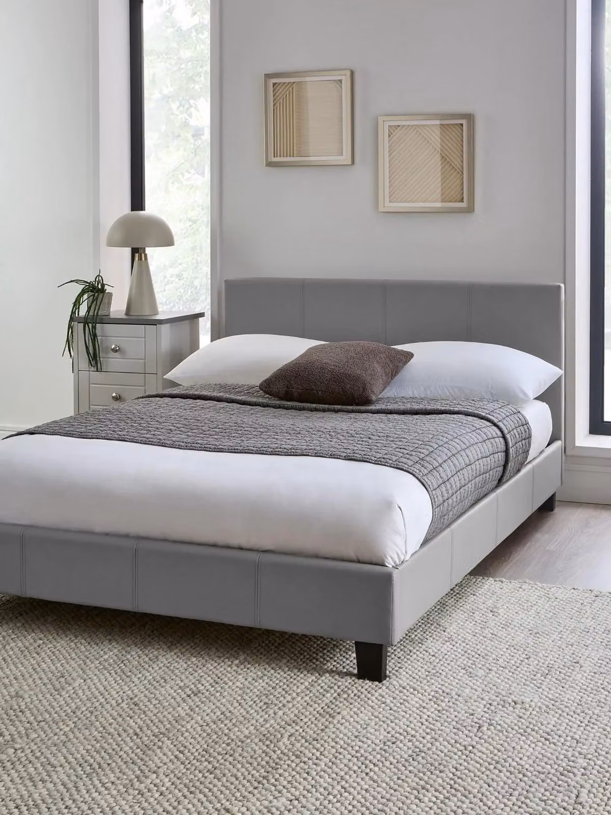 Everyday Bed Modern Upholstered Faux Leather Bed Frame in Grey or Black, W/D/H: 120 x 200 x 88 cm