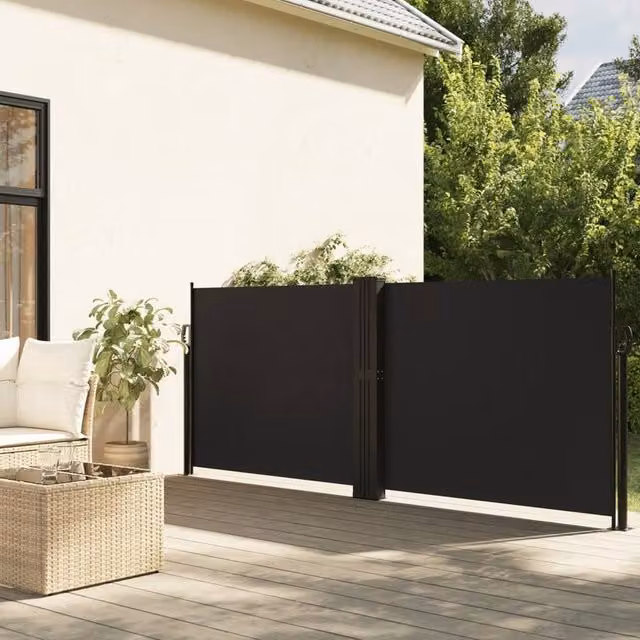 Berkfield Home Retractable Side Awning in Black with Polyester Fabric, W/D/H: 100 x 1000 x 100 cm – 1