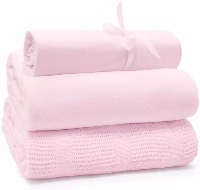 My Little World 3 Piece Pink Cot Bedding Starter Set with 2 Fitted Sheets and 1 Blanket