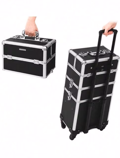 SONGMICS 3-in-1 Professional Makeup Trolley Case, Black
