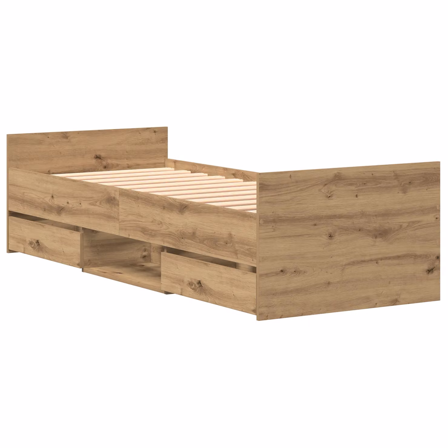 Berkfield Home Artisan Oak Bed Frame in Beige with Drawers, W/D/H: 190 x 75 x 75 cm – 2
