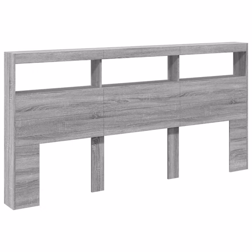 Berkfield Home Modern Wall-Mounted Headboard Cabinet with LED Lighting and USB Charging Port in Grey Sonoma, W/D/H: 200 x 17 x 102 cm – 2