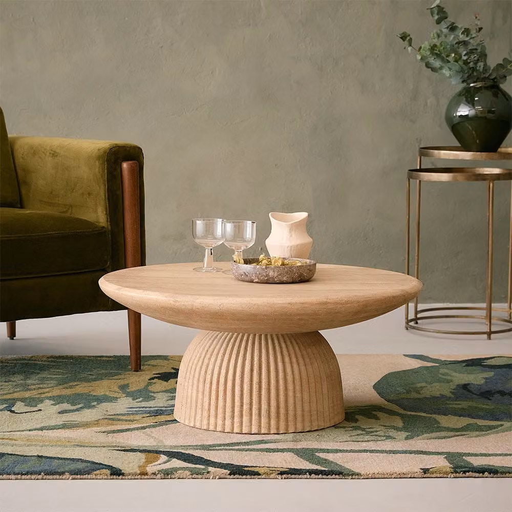 Atkin and Thyme Mason Coffee Table in Beige and Pink Travertine Finish