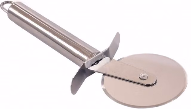 Oypla Stainless Steel Round Pizza Cutter and Flat Bread Slicer in Silver