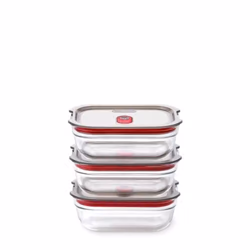 Black + Blum Stack + Nest Airtight Glass Food Storage Container Set, 380ml, 3 Pack, Black and Transparent – 1