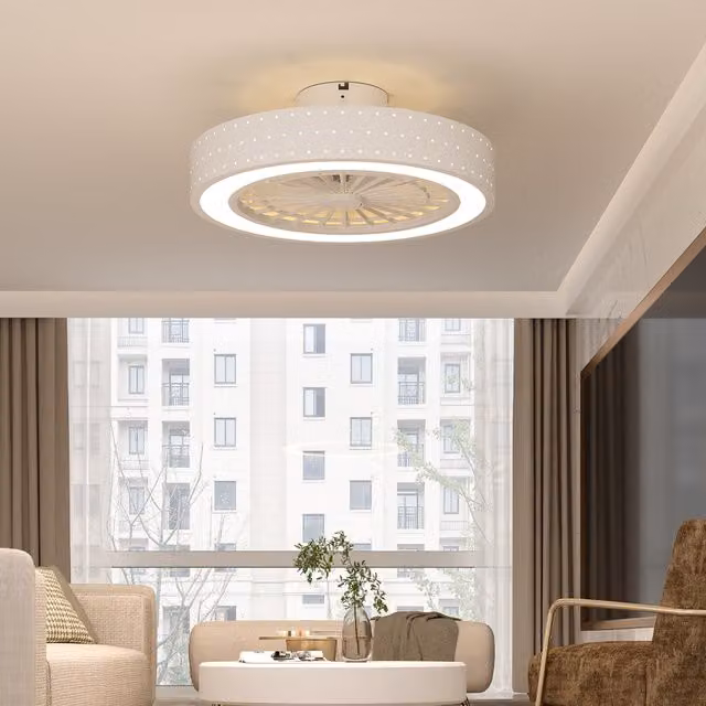 Living Star Round Acrylic and Metal LED Ceiling Mount Fan Light with Remote Control, White