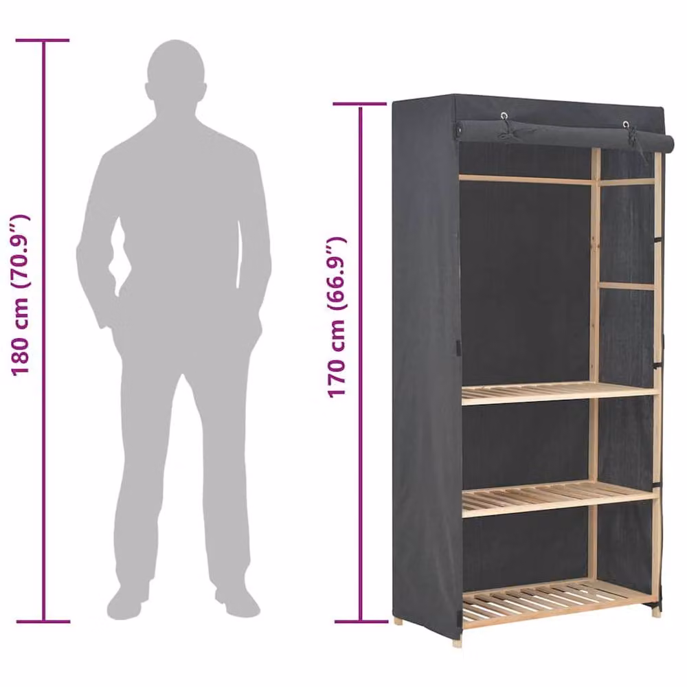 Berkfield Home 3-Tier Decorative Wardrobe in Grey Fabric, W/D/H: 79 x 40 x 170 cm – 4