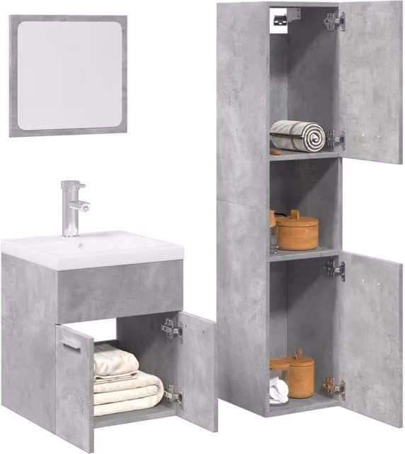 Berkfield Home 4 Piece Modern Bathroom Furniture Set in Matt Concrete Grey MDF