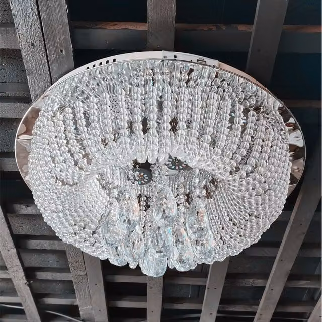 Modern Crystal LED Flush Ceiling Light Chandelier in Chrome Silver, Diameter: 50 cm