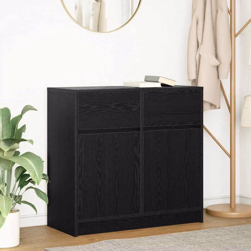 Berkfield Home Modern Black Oak Sideboard with Drawer, W/D/H: 80 x 34 x 76 cm – 2