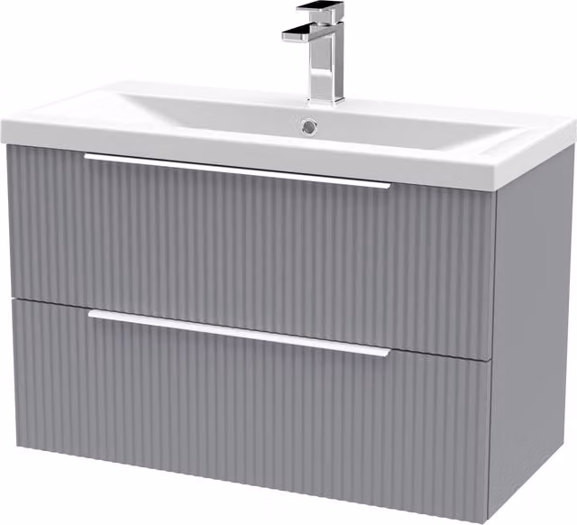 Balterley Fluted Wall Hung 2 Drawer Vanity Basin Unit and Basin, Satin Grey, Width: 80 cm