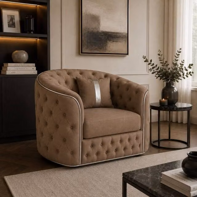 Stratus Interiors Ambassador Chesterfield Sofa in Brown Plush Velvet with Silver Trim