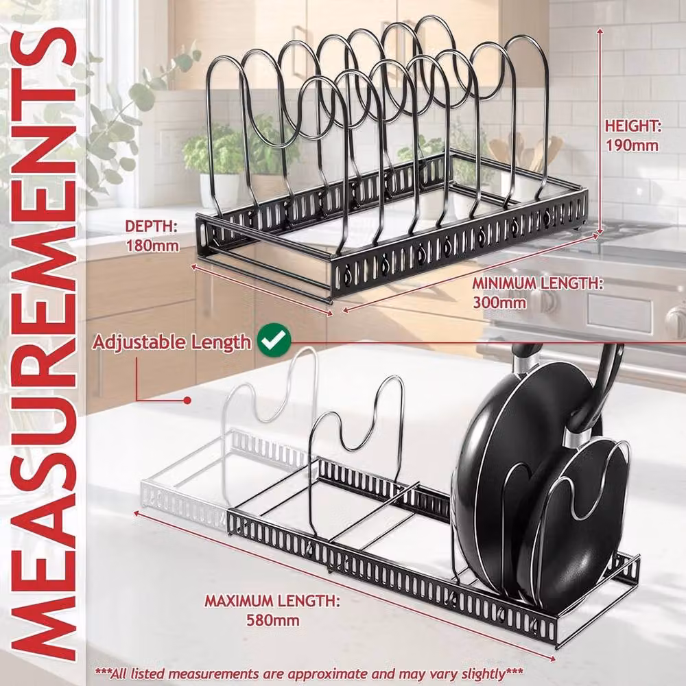 EONLION Black Expandable Pan and Pot Rack Adjustable Kitchen Organiser, Width: 100 cm – 2