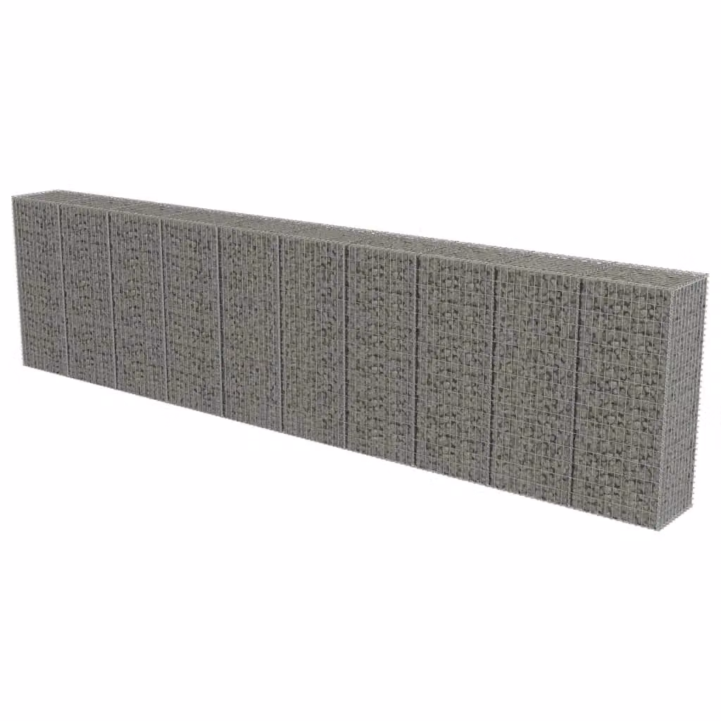 Berkfield Home Galvanised Steel Gabion Fence with Covers in Silver, W: 600 cm, D: 50 cm, H: 150 cm – 2
