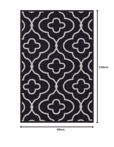 Desire Rugs Black Quatrefoil Non-Slip Machine Washable Kitchen Floor Mat, W: 80 cm, L: 150 cm – 2