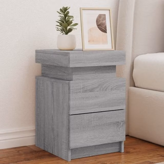 Berkfield Home Set of 2 Modern Grey Sonoma Bedside Cabinets with Integrated LED Lights, W/D/H: 35 x 39 x 55 cm – 1