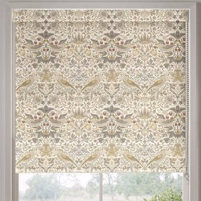 William Morris At Home Strawberry Thief Translucent Made to Measure Roller Blind, Yellow and Multicolour Floral Design