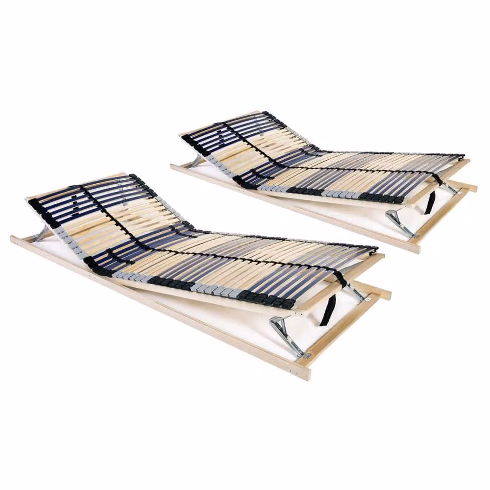 Berkfield Home Set of 2 Slatted Bed Bases with 42 Ergonomic Multi-Zone Wood Slats, Beige, W: 90 cm, L: 200 cm – 2