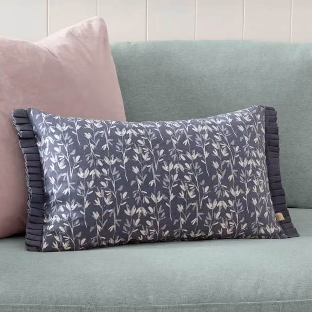 Wylder Belle Light Blue 100% Cotton Botanical Pleat Fringe Rectangular Cushion W: 50 cm, H: 30 cm, D: 30 cm – 1