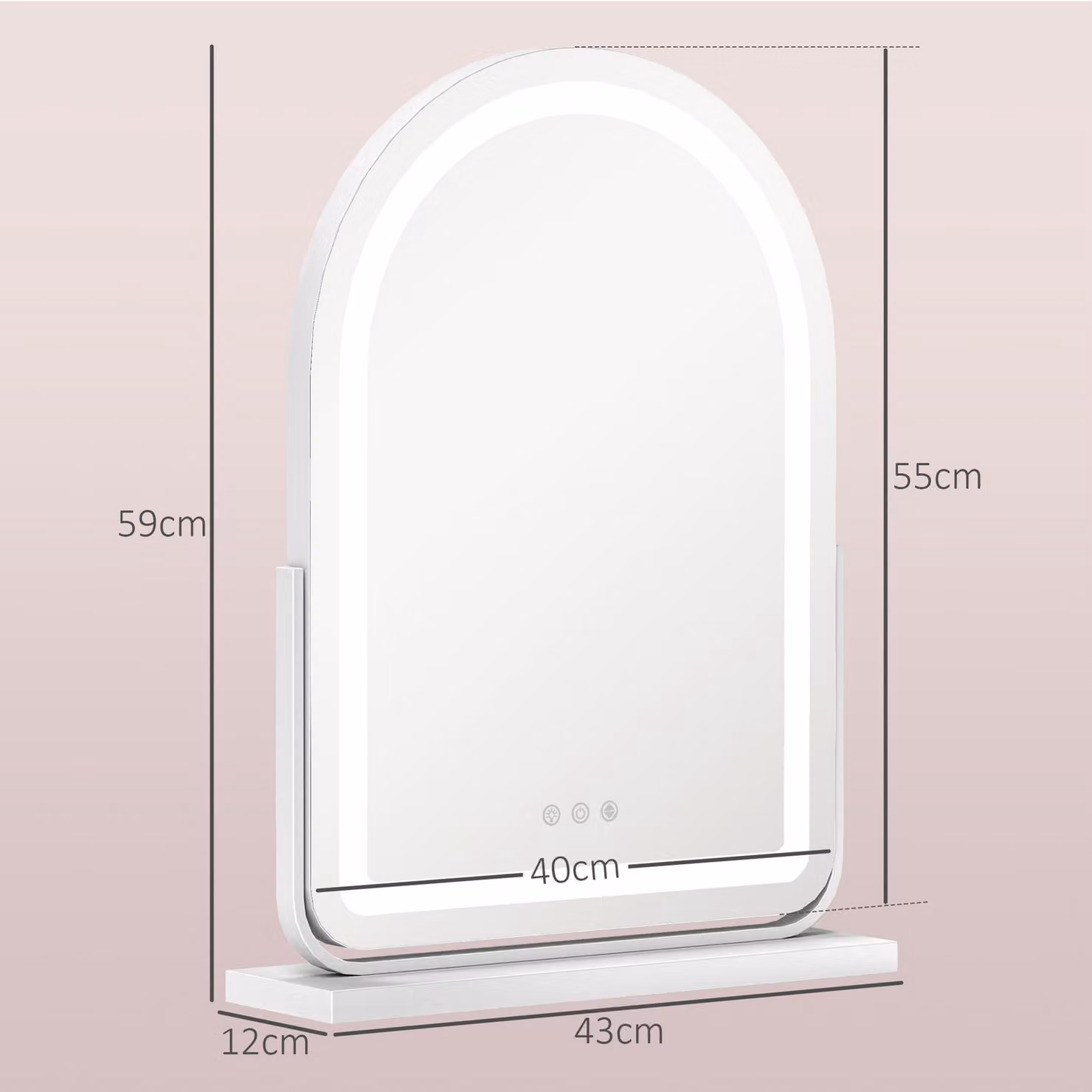 HOMCOM LED Vanity Mirror with 3 Colour Lights, 360 Degree Rotation and Touch Screen, White, W: 43 cm, H: 59 cm – 3