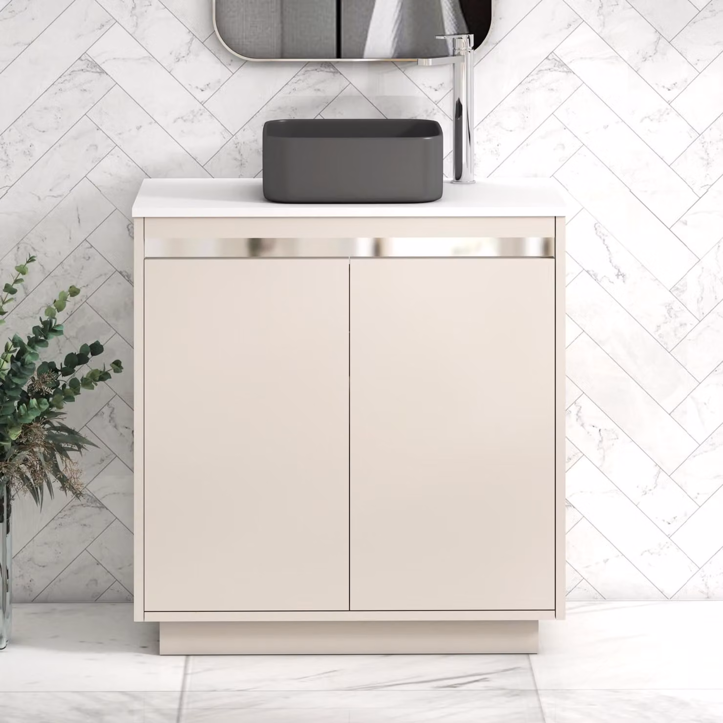 Royal Bathrooms Orion 800mm Warm Taupe Floor Standing 2 Door Vanity Unit with Art Square Basin and Chrome Accent Trim