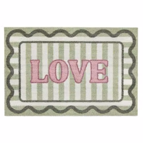 My Mat My Love Indoor Nylon Door Mat in Green, Pink and White, W: 50 cm, D: 75 cm