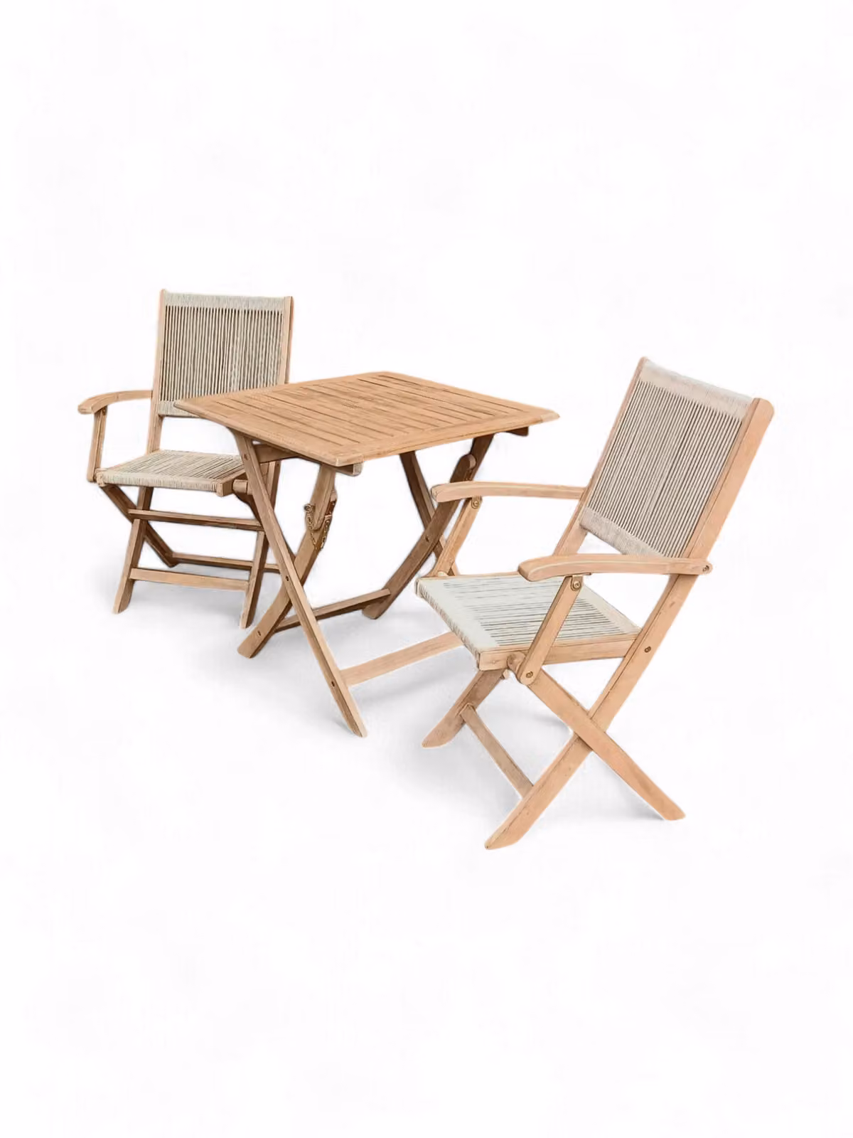 Royalcraft LONDON Square Folding Bistro Set with 2 London Rope Folding Armchairs in Brown and Sand – 2