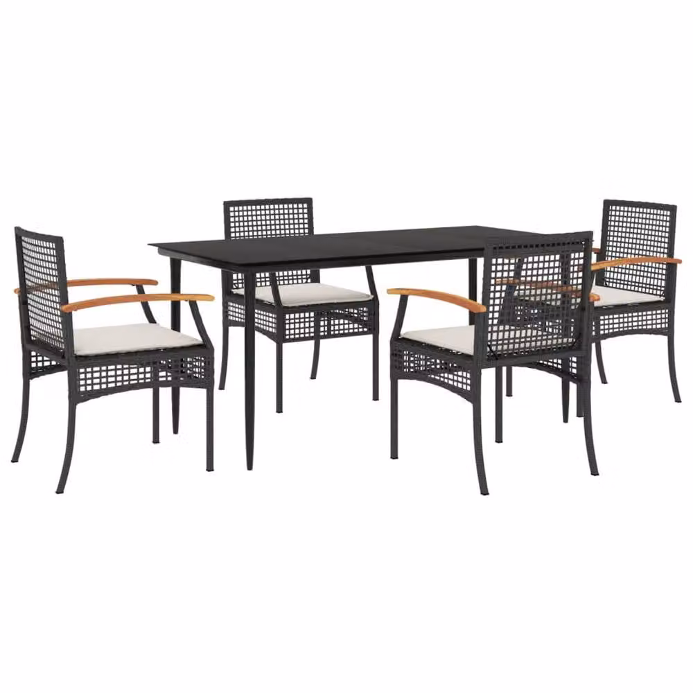 Berkfield Home Beautiful 5 Piece Black Poly Rattan Garden Dining Set with Cushions – 2