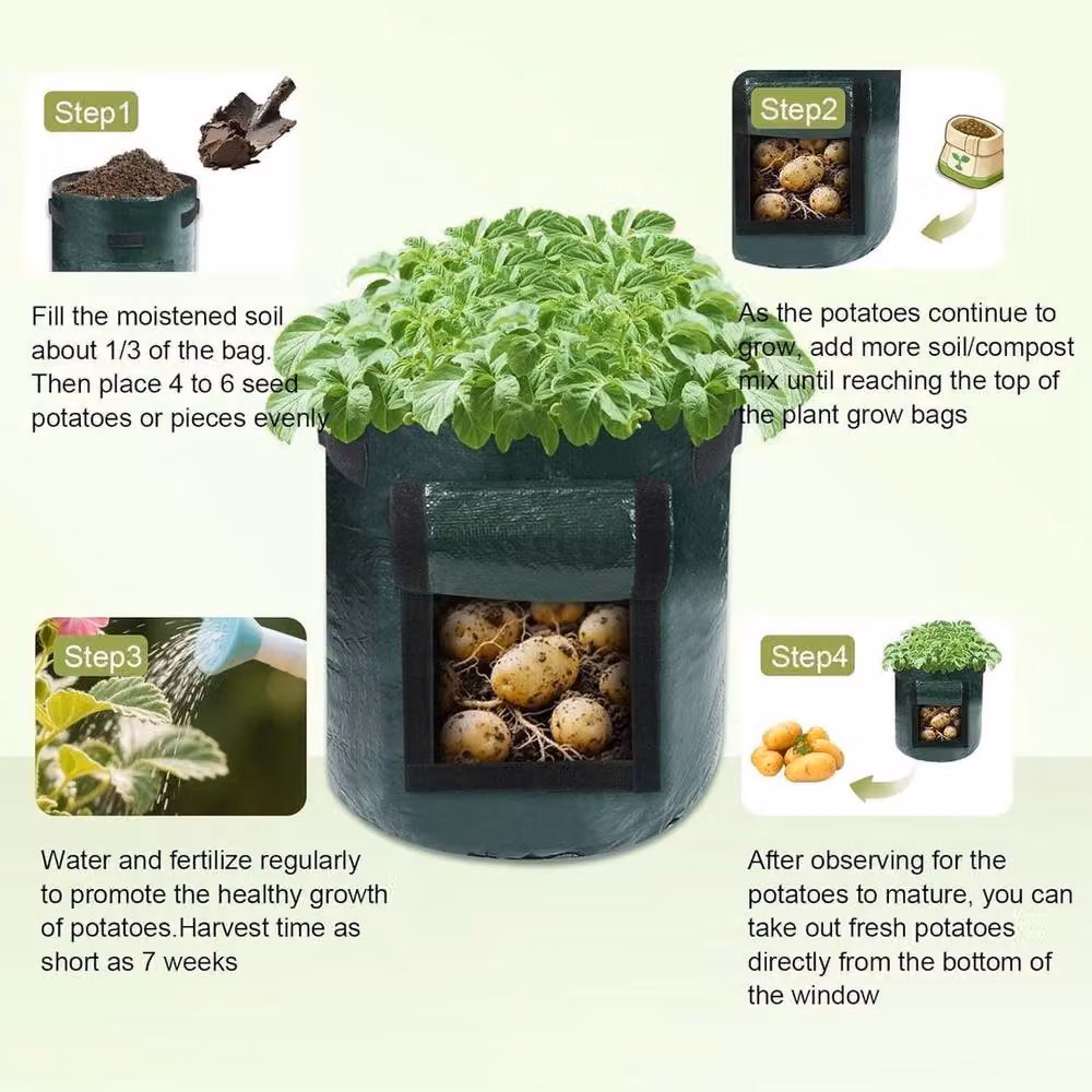 Hinsinc 4 Pack Green Potato and Vegetable Grow Planter Bags, 7 Gallon – 5