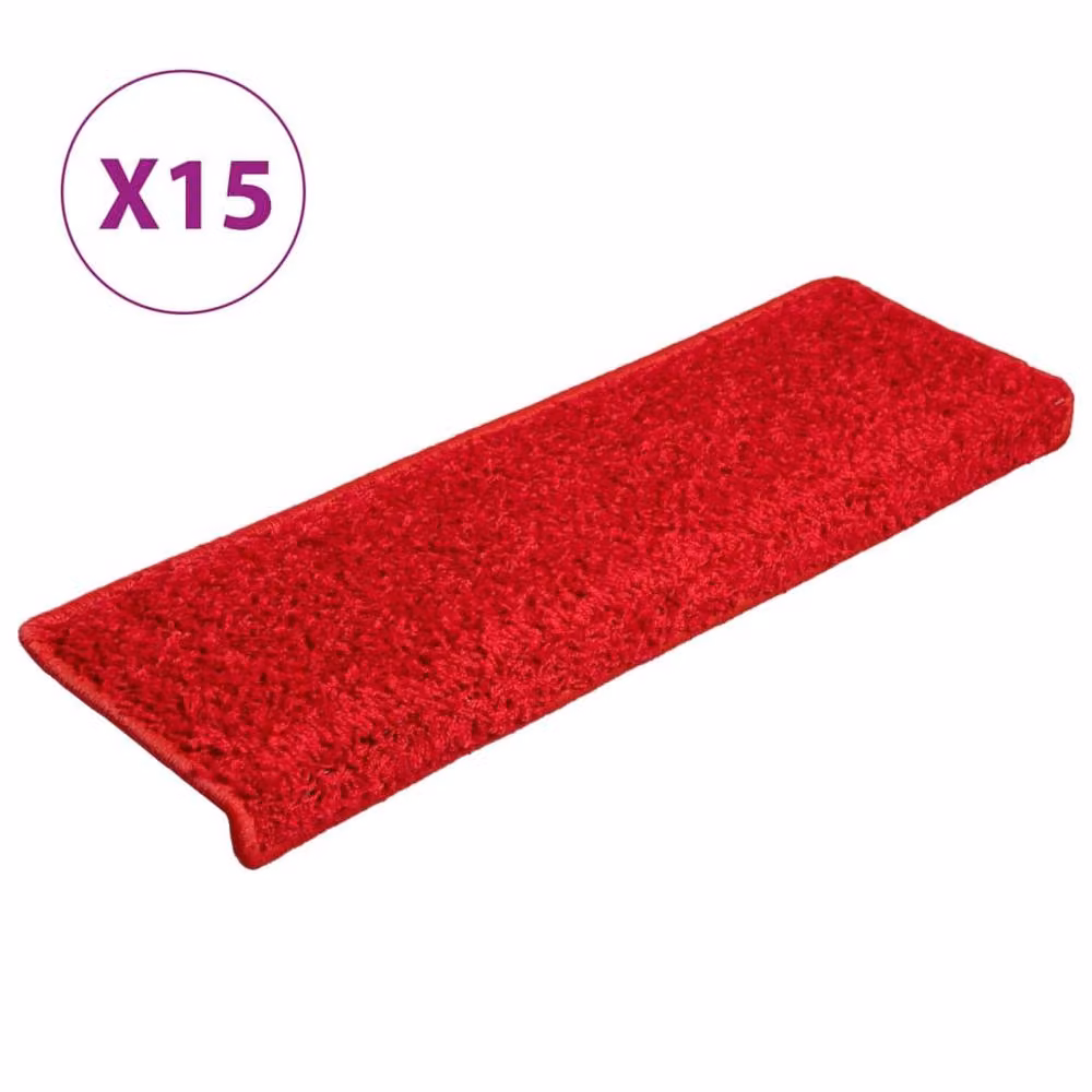 Berkfield Home Self-Adhesive Non-Slip Carpet Stair Treads, 15 Pieces, Red, W: 65 cm, D: 21 cm, H: 4 cm – 2
