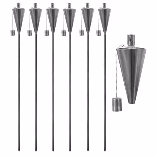 Harbour Housewares Metal Cone Garden Torches in Silver, Pack of 6, Height: 146 cm
