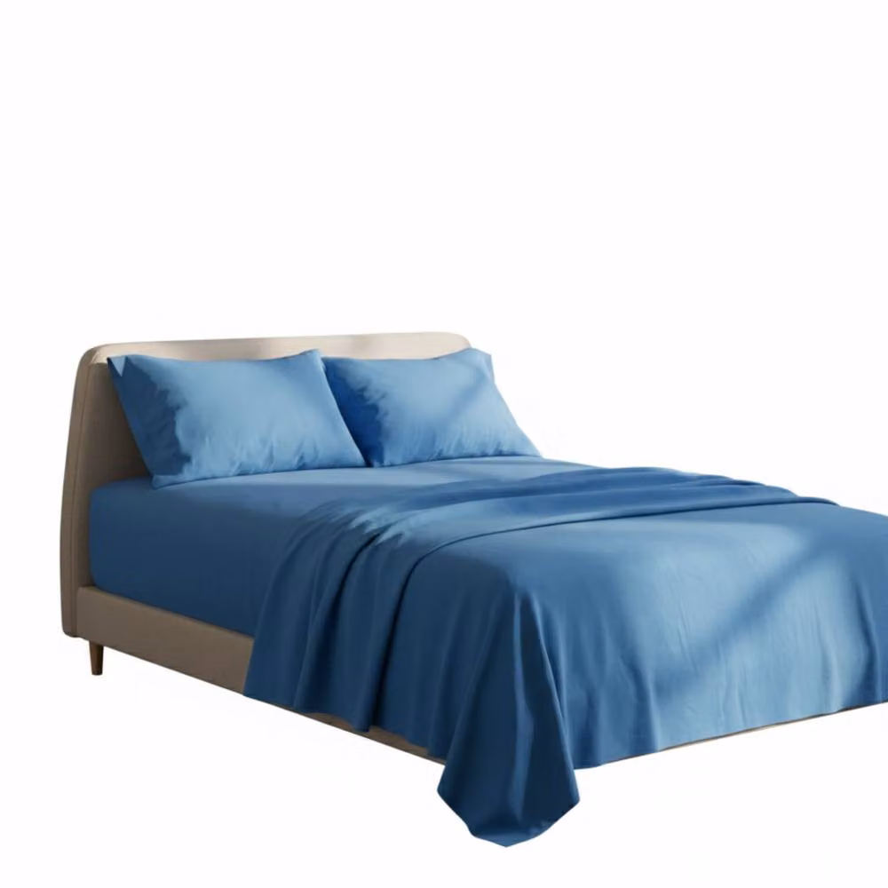 Snug City Blue Plain Brushed Cotton Flannelette Fitted Sheet, Flat Sheet and Pillowcase Set – 2