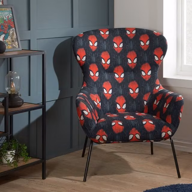 Disney Spider-Man Swivel Egg Occasional Chair in Black and Red Fabric