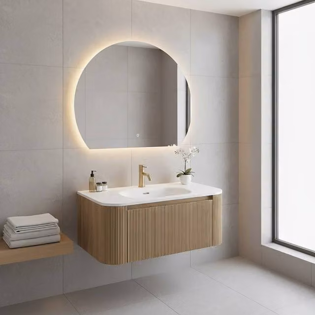 Bathroom Kingdom Monza Oak Wall Hung Vanity Basin, Width: 87 cm