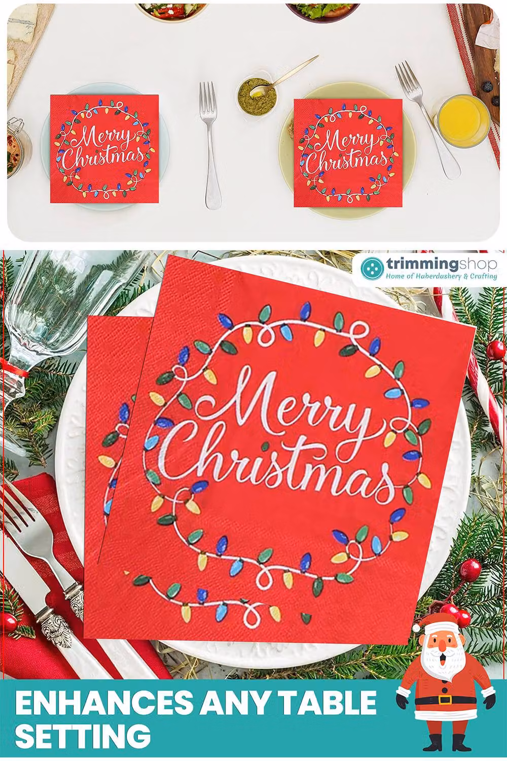 Neel Blue Red Christmas Party Disposable Paper Napkins, 20 Pieces, 33 cm – 4