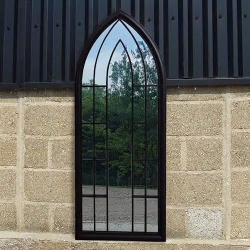 Agenzia 14 Antique Black Arched Metal Frame Window Garden Wall Mirror, H 153 cm x W 60 cm – 6