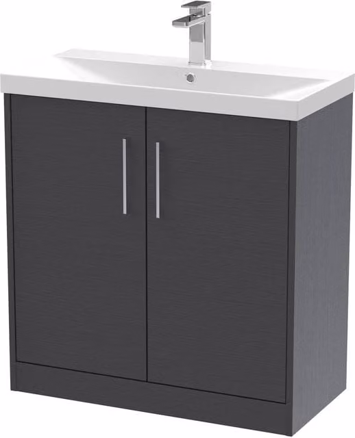 Balterley Winshill 2 Door Freestanding Vanity Basin Unit in Dark Grey Woodgrain, Width: 80 cm – 1