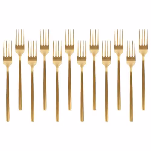 Argon Tableware Gold Coated Stainless Steel Dinner Forks, Pack of 12 – 1