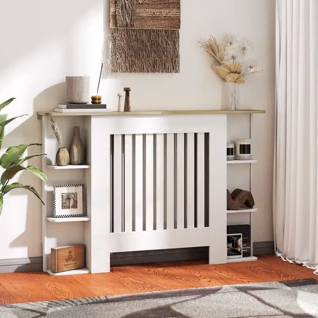 HOMCOM Radiator Cover with Open Storage Shelves in White