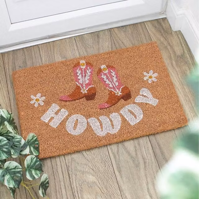 Kingsbury Gifts Natural Coir Howdy Cowboy Boot Doormat, Brown, Width: 60 cm