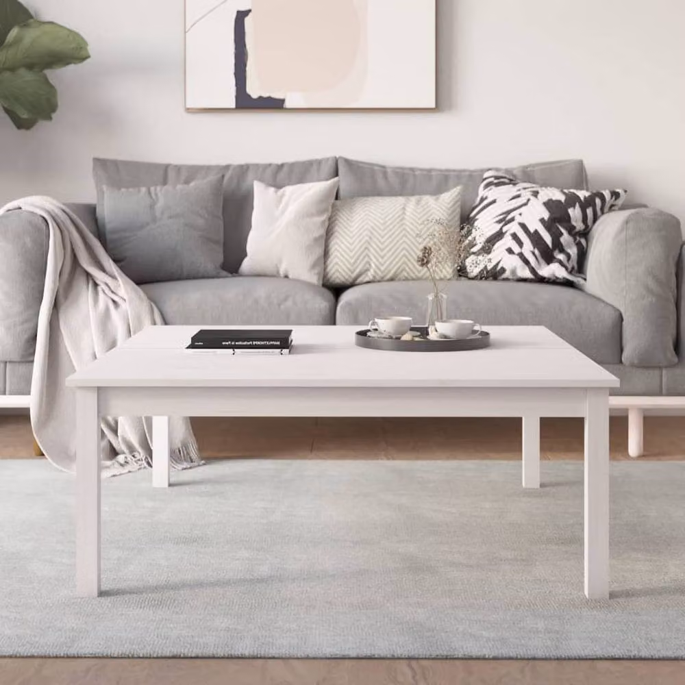 Berkfield Home White Rustic Square Coffee Table in Solid Pine Wood W/D/H: 100 x 100 x 40 cm – 2