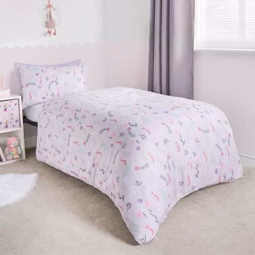 OHS Reversible Ballerina Print Single Duvet Cover Set with Pillowcase, White and Purple Microfibre Bedding for Children, Duvet Cover: 135 x 200 cm, Pillowcase: 40 x 60 cm