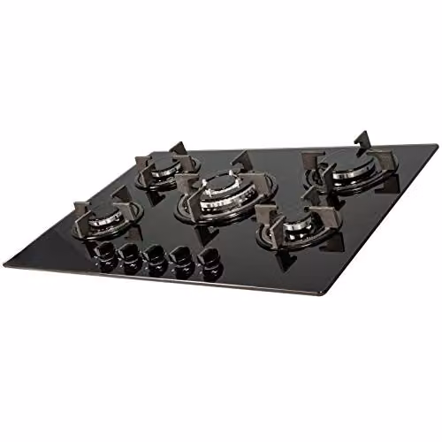 SIA GHG703BL Black Glass 5 Burner Gas Hob with Iron Pan Stands and Wok Burner, Width: 70 cm – 3