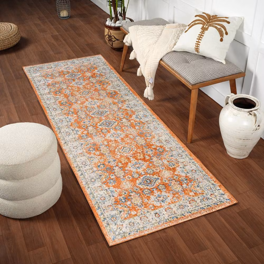 Livabliss Lilian Washable Vintage Boho Living and Dining Rug in Burnt Orange and Blue, W/D/H: 66 x 120 cm – 4