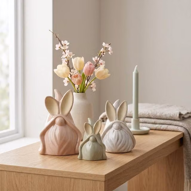 Garden Greatness Springtime Trio Rabbit Gonk Ceramic Tabletop Decoration, Multicolour